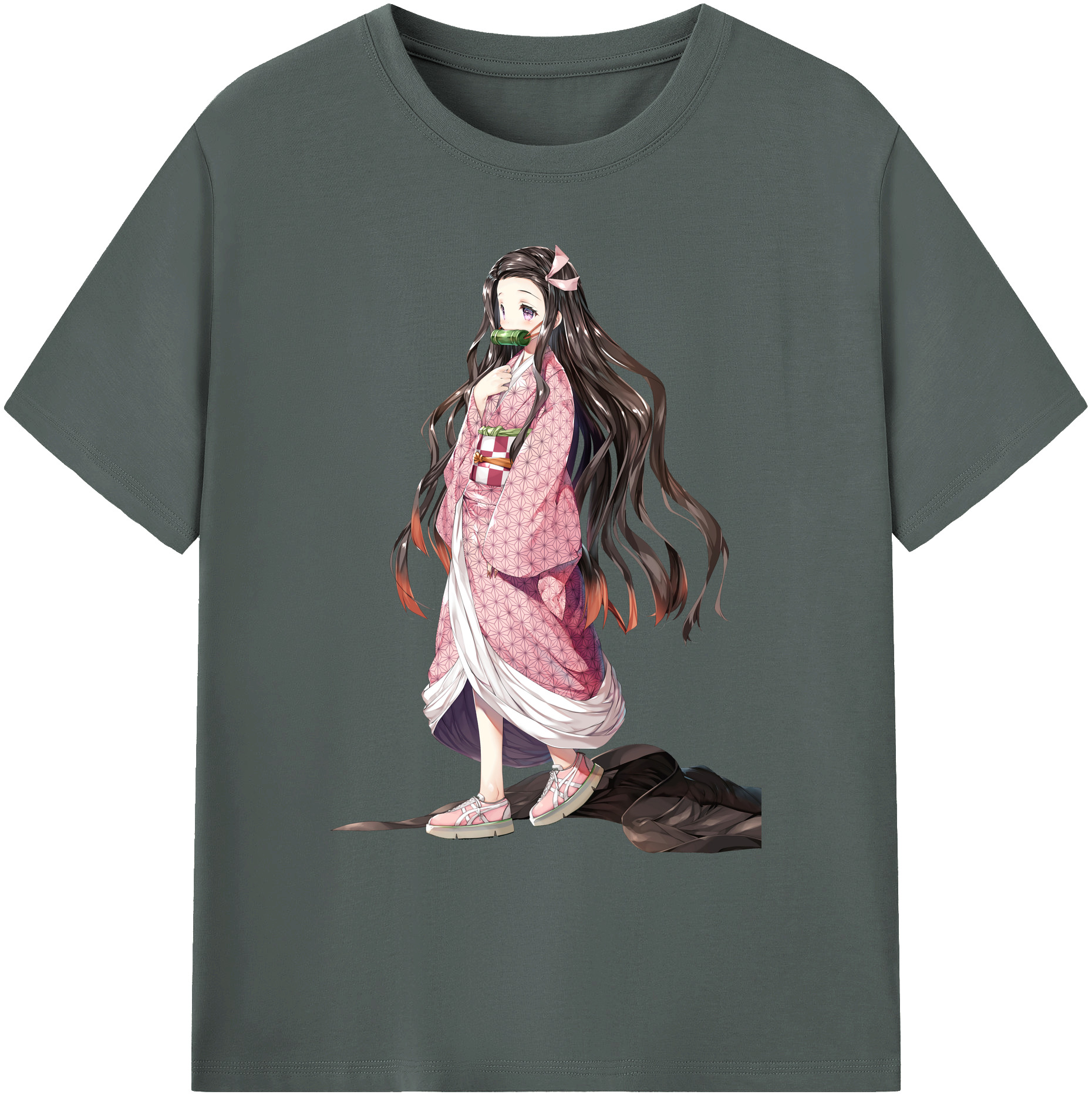 （画像用） 鬼滅の刃（きめつのやいば）竈門 禰󠄀豆子／かまど ねずこ Kamado Nezuko 綿100％ メンズ半袖Tシャツ｜肌触りやわらか＆通気性